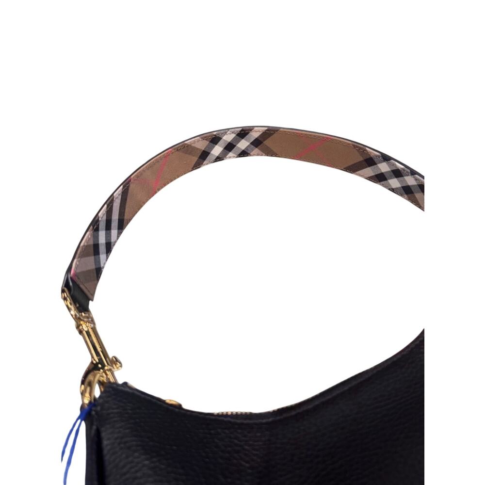 Burberry Black Pebbled Leather with Check Shoulder/hobo bag New - Picture 5 of 10